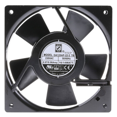 RS PRO Axial Fan, 230 V ac, AC Operation, 102m³/h, 14W, 120 x 120 x 25mm