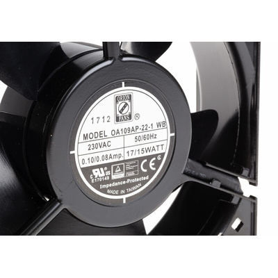 RS PRO Axial Fan, 230 V ac, AC Operation, 186.9m³/h, 15W, 120 x 120 x 38mm