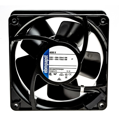ebm-papst 4000 Series Axial Fan, 230 V ac, AC Operation, 160m³/h, 19W, IP20, 119 x 119 x 38mm