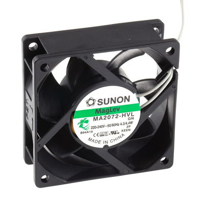 Sunon MA Series Axial Fan, 230 V ac, AC Operation, 49.3m³/h, 4.4W, 220mA Max, 70 x 70 x 25mm