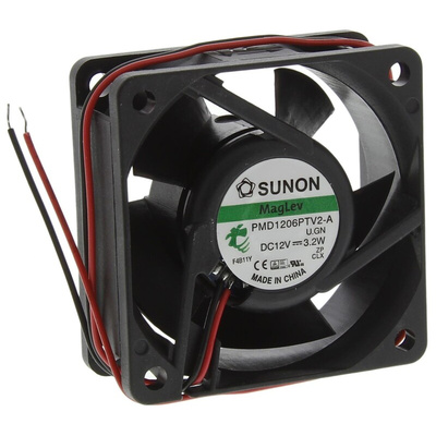 Sunon PMD Series Axial Fan, 12 V dc, DC Operation, 53.5m³/h, 3.2W, 269mA Max, 60 x 60 x 25mm
