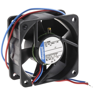 ebm-papst 600 N Series Axial Fan, 12 V dc, DC Operation, 35m³/h, 1.7W, 142mA Max, 60 x 60 x 25mm