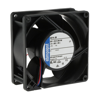 ebm-papst 3200 J - S-Force Series Axial Fan, 24 V dc, DC Operation, 146m³/h, 9W, 375mA Max, 92 x 92 x 38mm