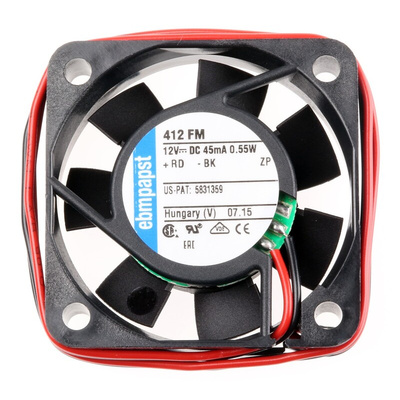 ebm-papst 400 F Series Axial Fan, 12 V dc, DC Operation, 6m³/h, 500mW, 42mA Max, 40 x 40 x 10mm