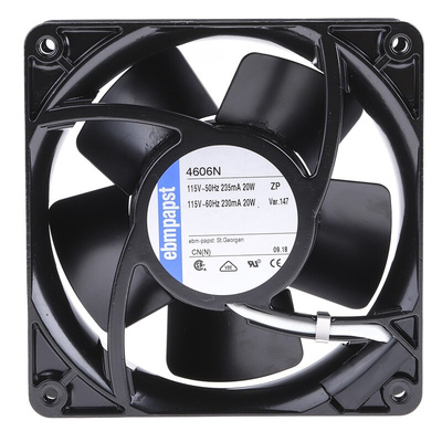ebm-papst 4000 N Series Axial Fan, 115 V ac, AC Operation, 180m³/h, 20W, IP20, 119 x 119 x 38mm