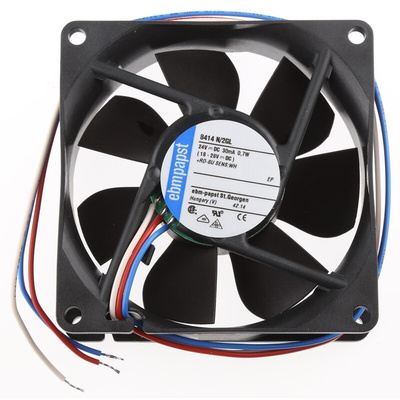 ebm-papst 8400 N Series Axial Fan, 24 V dc, DC Operation, 33m³/h, 700mW, 80 x 80 x 25mm