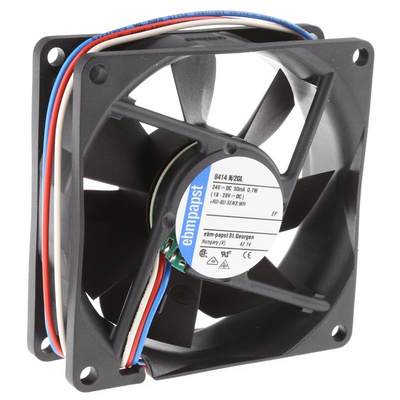 ebm-papst 8400 N Series Axial Fan, 24 V dc, DC Operation, 33m³/h, 700mW, 80 x 80 x 25mm