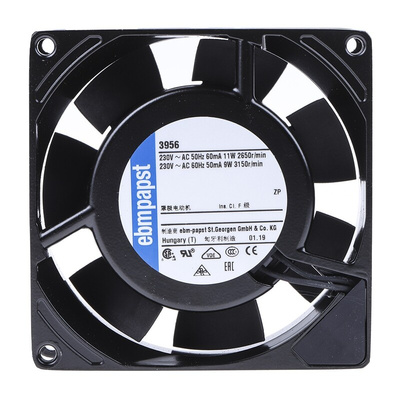 ebm-papst 3900 Series Axial Fan, 230 V ac, AC Operation, 59m³/h, 11W, 92 x 92 x 25mm