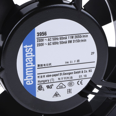 ebm-papst 3900 Series Axial Fan, 230 V ac, AC Operation, 59m³/h, 11W, 92 x 92 x 25mm