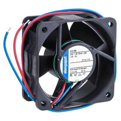 ebm-papst 600 N Series Axial Fan, 24 V dc, DC Operation, 42m³/h, 1.8W, 75mA Max, 60 x 60 x 25mm