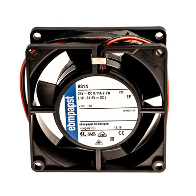 ebm-papst 8300 Series Axial Fan, 24 V dc, DC Operation, 54m³/h, 2.7W, 113mA Max, 80 x 80 x 32mm