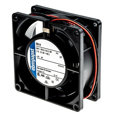 ebm-papst 8300 Series Axial Fan, 24 V dc, DC Operation, 54m³/h, 2.7W, 113mA Max, 80 x 80 x 32mm