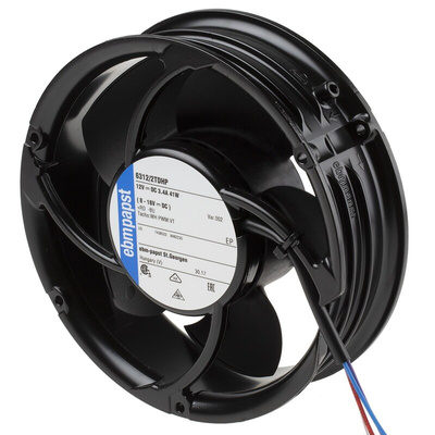 ebm-papst 6300 TD - S-Force Series Axial Fan, 12 V dc, DC Operation, 600m³/h, 40W, 172 x 51mm