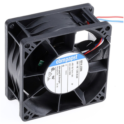 ebm-papst 8200 J Series Axial Fan, 24 V dc, DC Operation, 222m³/h, 38W, 80 x 80 x 38mm