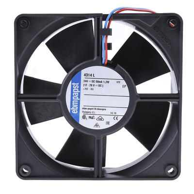 ebm-papst 4300 Series Axial Fan, 24 V dc, DC Operation, 95m³/h, 1.2W, 50mA Max, IP20, 119 x 119 x 32mm