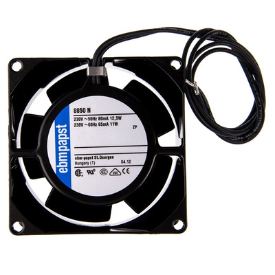 ebm-papst 8000 N Series Axial Fan, 230 V ac, AC Operation, 37m³/h, 12.5W, 54mA Max, 80 x 80 x 38mm
