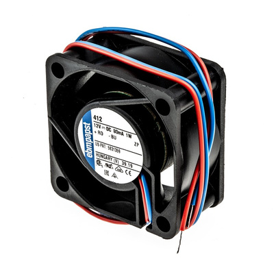 ebm-papst 400 Series Axial Fan, 12 V dc, DC Operation, 10m³/h, 800mW, 67mA Max, 40 x 40 x 20mm
