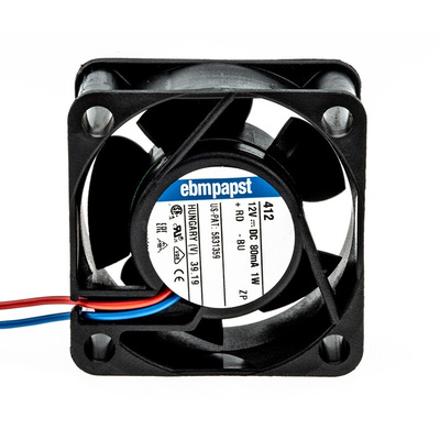 ebm-papst 400 Series Axial Fan, 12 V dc, DC Operation, 10m³/h, 800mW, 67mA Max, 40 x 40 x 20mm