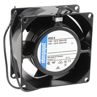 ebm-papst 8000 N Series Axial Fan, 115 V ac, AC Operation, 36m³/h, 8W, 70mA Max, 80 x 80 x 38mm