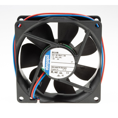 ebm-papst 8400 N Series Axial Fan, 24 V dc, DC Operation, 69m³/h, 2W, 83mA Max, 80 x 80 x 25mm