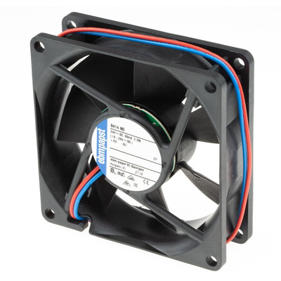 ebm-papst 8400 N Series Axial Fan, 24 V dc, DC Operation, 69m³/h, 2W, 83mA Max, 80 x 80 x 25mm