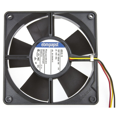 ebm-papst 4300 Series Axial Fan, 12 V dc, DC Operation, 170m³/h, 5W, 417mA Max, 119 x 119 x 32mm