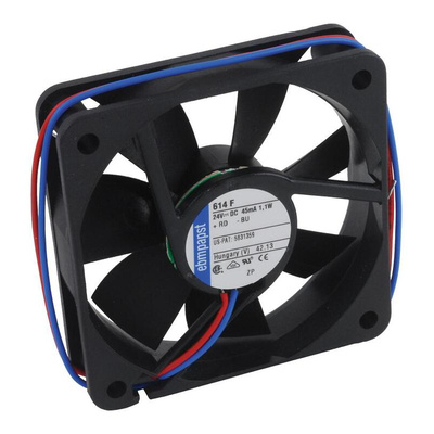 ebm-papst 600 F Series Axial Fan, 24 V dc, DC Operation, 29m³/h, 1.1W, 46mA Max, IP20, 60 x 60 x 15mm