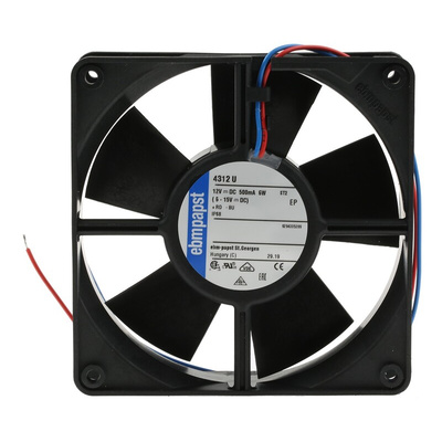 ebm-papst 4300 Series Axial Fan, 12 V dc, DC Operation, 170m³/h, 5W, 417mA Max, IP68, 119 x 119 x 32mm