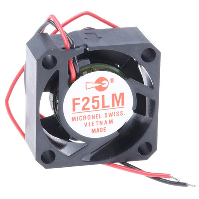 Micronel F25 Series Axial Fan, 5 V dc, DC Operation, 3.12m³/h, 300mW, 100mA Max, 25 x 25 x 10mm