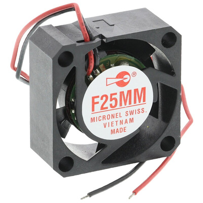 Micronel F25 Series Axial Fan, 12 V dc, DC Operation, 3.84m³/h, 720mW, 80mA Max, 25 x 25 x 10mm