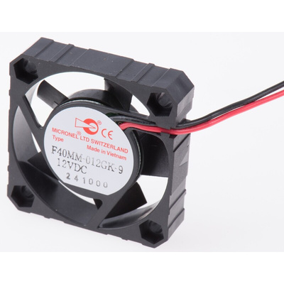 Micronel F40 Series Axial Fan, 12 V dc, DC Operation, 9.25m³/h, 600mW, 80mA Max, 40 x 40 x 10mm
