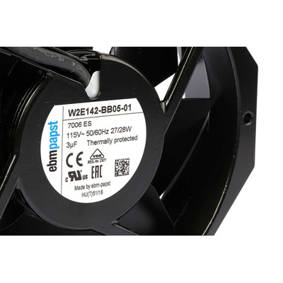 ebm-papst W2E142 Series Axial Fan, 115 V ac, AC Operation, 330m³/h, 27 → 28W, 235mA Max, 172 x 150 x 38mm