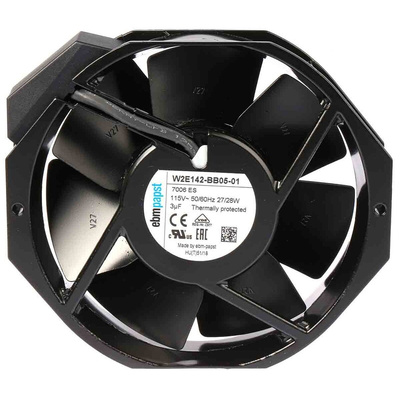 ebm-papst W2E142 Series Axial Fan, 115 V ac, AC Operation, 330m³/h, 27 → 28W, 235mA Max, 172 x 150 x 38mm