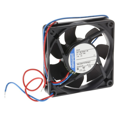 ebm-papst 700 F Series Axial Fan, 12 V dc, DC Operation, 44m³/h, 1.7W, 142mA Max, 70 x 70 x 15mm