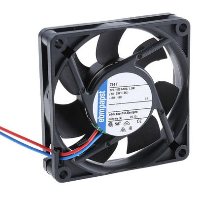 ebm-papst 700 F Series Axial Fan, 24 V dc, DC Operation, 44m³/h, 1.5W, 63mA Max, 70 x 70 x 15mm