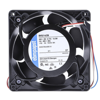 ebm-papst DV 5200 Series Axial Fan, 24 V dc, DC Operation, 270m³/h, 20W, 850mA Max, 127 x 127 x 38mm