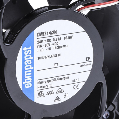 ebm-papst DV 5200 Series Axial Fan, 24 V dc, DC Operation, 270m³/h, 20W, 850mA Max, 127 x 127 x 38mm