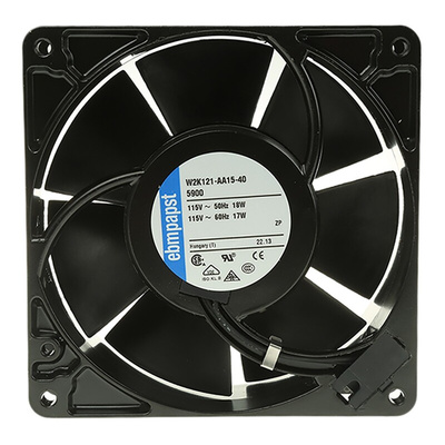 ebm-papst 5900 Series Axial Fan, 115 V ac, AC Operation, 206m³/h, 17W, 148mA Max, 127 x 127 x 38mm