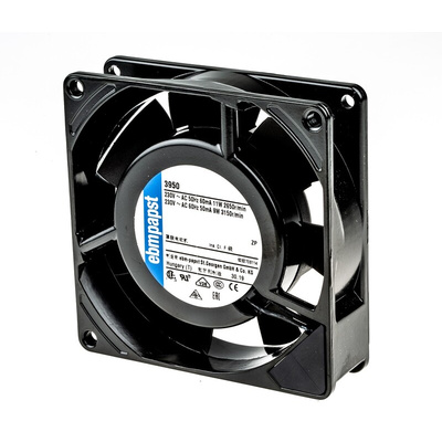 ebm-papst 3900 Series Axial Fan, 230 V ac, AC Operation, 59m³/h, 11W, 48mA Max, 92 x 92 x 25mm