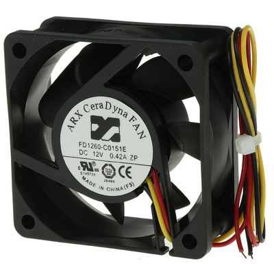 ARX CeraDyna Series Axial Fan, 12 V dc, DC Operation, 33.35m³/h, 2.76W, 230mA Max, 60 x 60 x 25mm