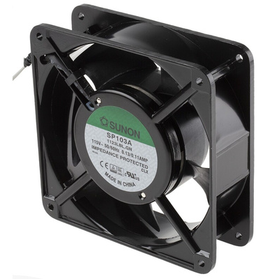 Sunon SP Series Axial Fan, 115 V ac, AC Operation, 132.6m³/h, 11W, 110mA Max, 120 x 120 x 38mm