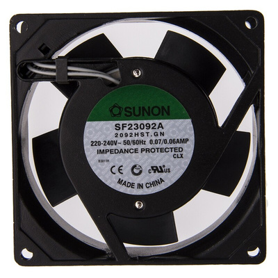 Sunon SF Series Axial Fan, 230 V ac, AC Operation, 49.3m³/h, 14W, 60mA Max, 92 x 92 x 25mm