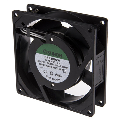 Sunon SF Series Axial Fan, 230 V ac, AC Operation, 49.3m³/h, 14W, 60mA Max, 92 x 92 x 25mm