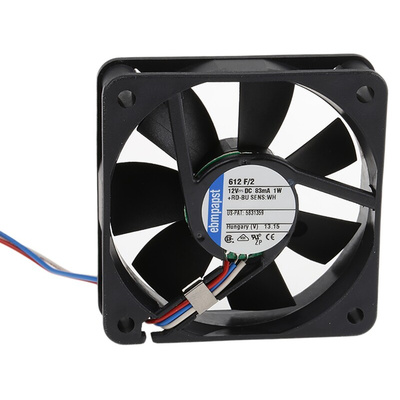 ebm-papst 600 F Series Axial Fan, 12 V dc, DC Operation, 29m³/h, 1W, 83mA Max, 60 x 60 x 15mm