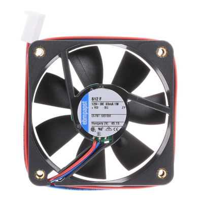 ebm-papst 600 F Series Axial Fan, 12 V dc, DC Operation, 29m³/h, 1W, 60 x 60 x 15mm