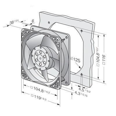 ebm-papst 4000 N Series Axial Fan, 230 V ac, AC Operation, 160m³/h, 19W, 119 x 119 x 38mm