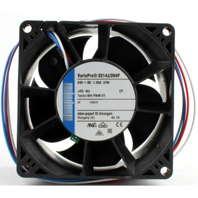 ebm-papst 8200 J Series Axial Fan, 24 V dc, DC Operation, 222.7m³/h, 37W, IP20, 80 x 80 x 38mm
