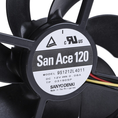 Sanyo Denki San Ace 9S Series Axial Fan, 12 V dc, DC Operation, 81.6m³/h, 960mW, 80mA Max, 119 x 119 x 25mm