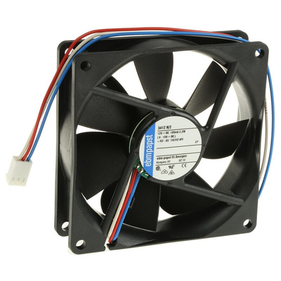 ebm-papst 3400 N Series Axial Fan, 12 V dc, DC Operation, 84m³/h, 2.2W, 92 x 92 x 25mm