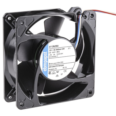 ebm-papst 4100 NH4 - S-Force Series Axial Fan, 12 V dc, DC Operation, 355m³/h, 32W, 119 x 119 x 38mm
